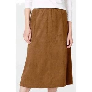 J. Jill Womens Acorn Brown Soft Faux Suede Pull-on Midi Skirt